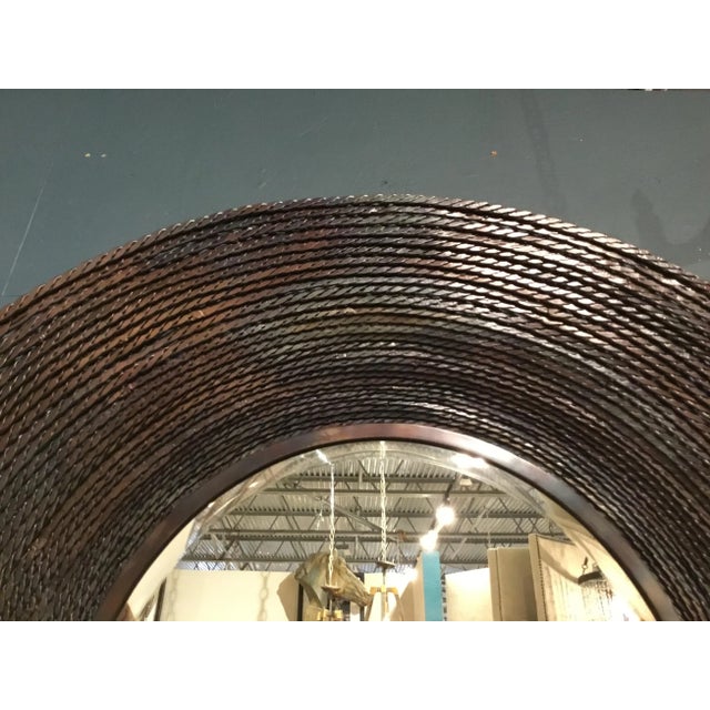 Modern Studio a Large Modern Twisted Torched Iron Round Wall Mirror For Sale - Image 3 of 7