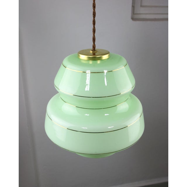 Mid-Century Pendant Lamp in Green Glass and Brass For Sale - Image 6 of 15
