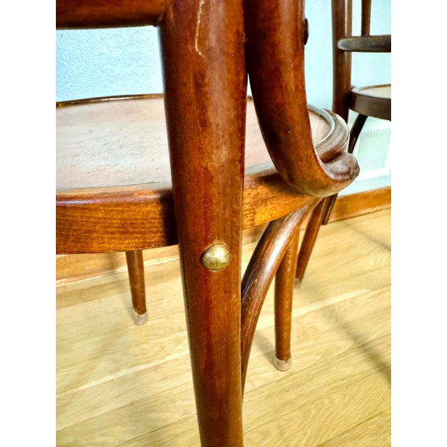 Pair Antique J & J Kohn Mundus Model 337 Bentwood Cafe Chairs Iris Marquetry Seats For Sale - Image 16 of 17