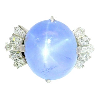 13.64 Carat Blue Star Sapphire Diamond Platinum Ring, Size 5.75 For Sale