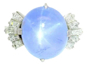 13.64 Carat Blue Star Sapphire Diamond Platinum Ring, Size 5.75