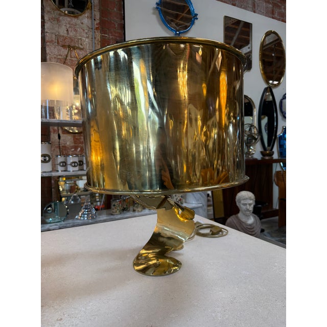 1970s Italian Sculptural Brass Table Lamp With Cylindrical Shade, 1970s For Sale - Image 5 of 8
