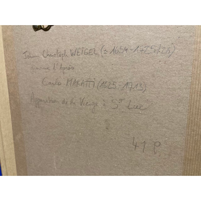 Paper Christoph Weigel l'Ancien, Apparition of the Virgin to Saint Luke, 1800s, Engraving and Etching, Paper For Sale - Image 7 of 18