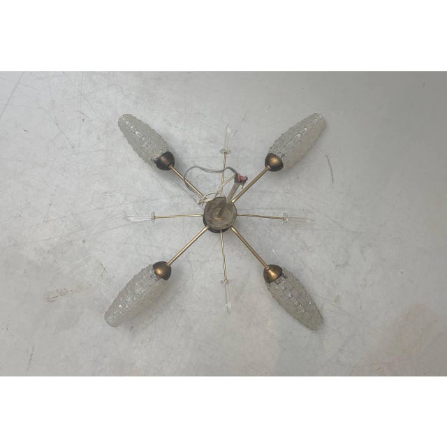 1960s Ceiling Light with Textured Glass Shades and Crystal Prisms, 1960s For Sale - Image 5 of 15