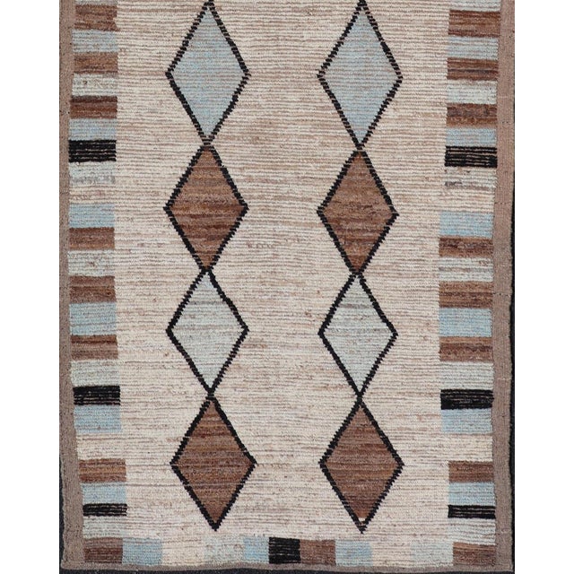 Moroccan Tribal Runner With Geometric Design in Earthy Browns and Cool Blue 4'5 X 12'5 For Sale - Image 4 of 11