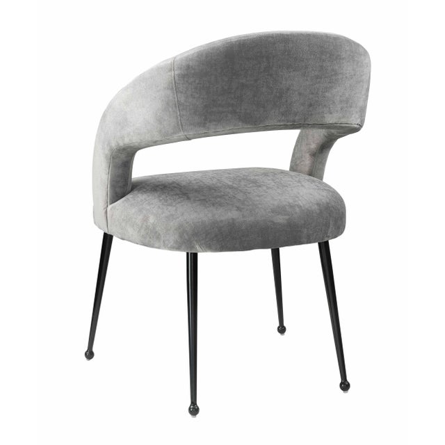 Transitional Rocco Slub Grey Dining Chair with Black Legs For Sale - Image 3 of 7