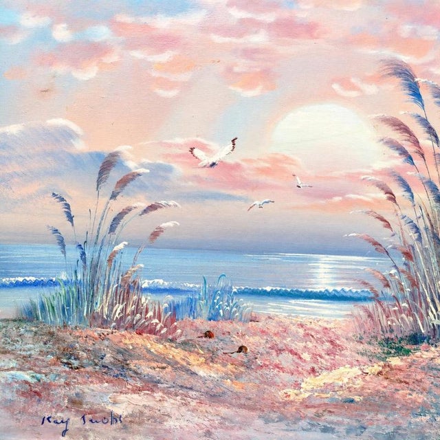 Kay Tuohy, Sunset Over the Sea with Seagulls, Oil on Canvas, Framed For Sale - Image 4 of 9