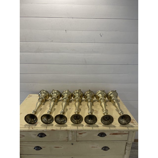 Antique Candlesticks in Brass, 1850, Set of 7 For Sale - Image 6 of 10