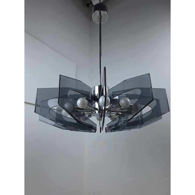 Chandelier in Chrome and Smoked Glass by Gino Paroldo for Dinodei, 1960s For Sale - Image 6 of 12