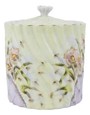 Vintage Victorian Porcelain Biscuit Jar With Hand-Painted Wildflower Design