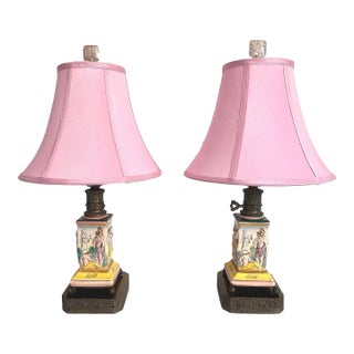 1940s Greco-Roman Lamps & Shades, Pair For Sale