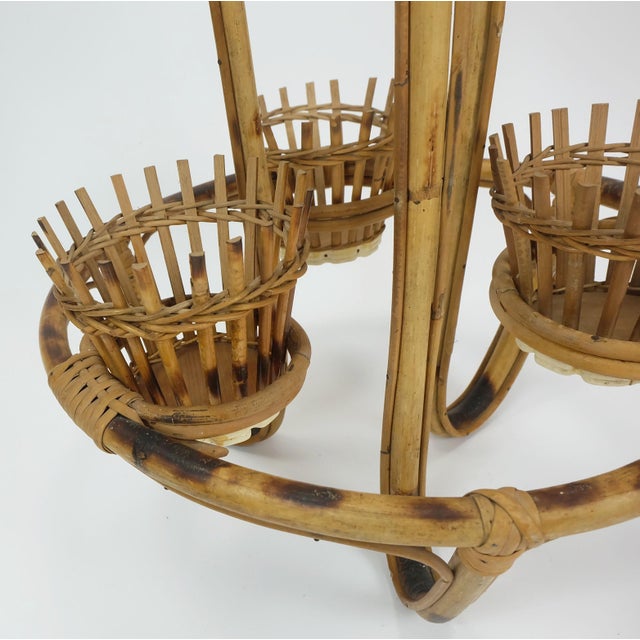 Mid-Century Modern Mid-Century Tiki Plant Stand in Bamboo Rattan, 1950s For Sale - Image 3 of 11