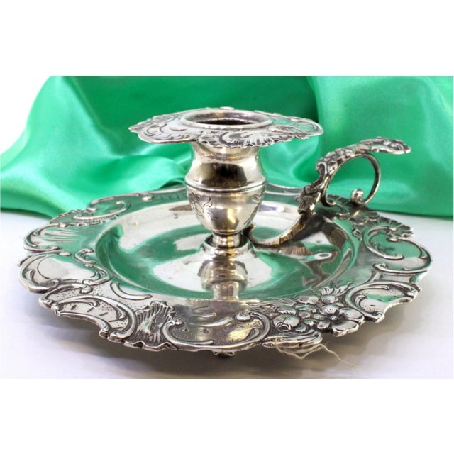 Silver Paddle with Embossed Floral Motifs, Cut-Out Surround and Monogram Card For Sale - Image 3 of 7