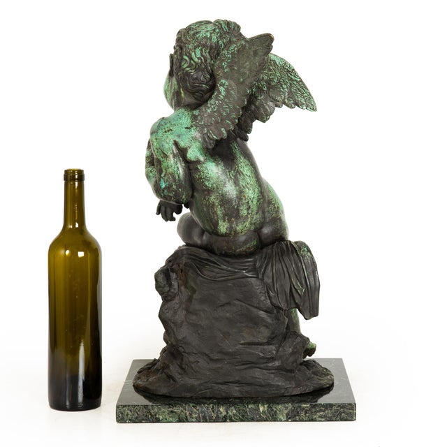 French French Patinated Copper Sculpture of Seated Cherub After Charles Lemire For Sale - Image 3 of 18
