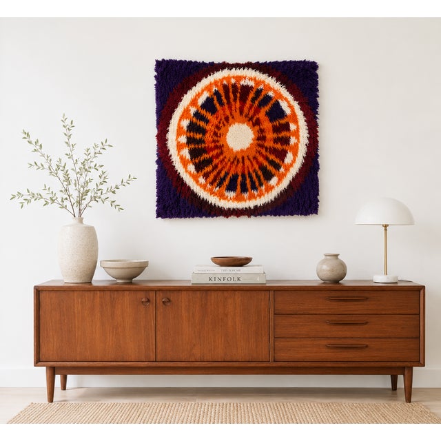 Mid-Century Modern Mid Century Modern Scandinavian Square Small Rya Rug / Carpet For Sale - Image 3 of 8