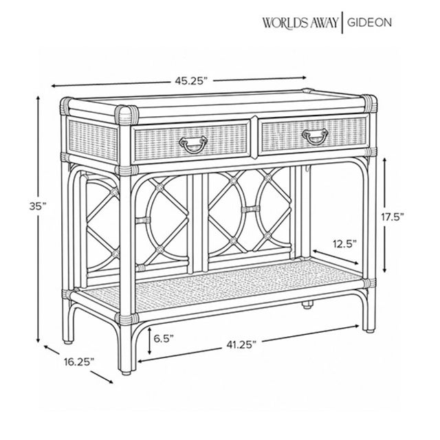 Matthew Izzo Home Gideon Light Blue Painted Rattan Two Drawer Console With Decorative Back and Polished Brass Hardware For Sale - Image 9 of 10