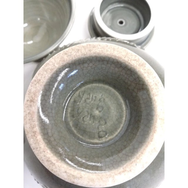 1990s Hand Thrown Tea Pot & 2 Sake Cups For Sale - Image 9 of 10