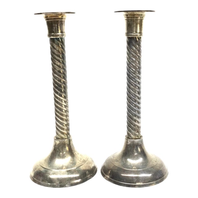 Vintage Silver-Plated Candle Holders - a Pair For Sale