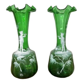 Victorian Mary Gregory Vases, 1860s, Set of 2 For Sale
