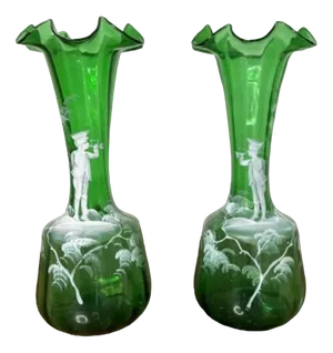 Victorian Mary Gregory Vases, 1860s, Set of 2