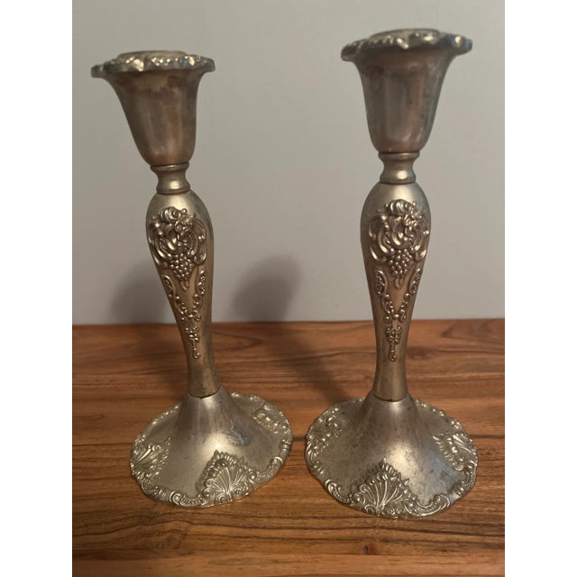 1970s Set of Two 1970s Godinger Silver Plated Candle Holder For Sale - Image 5 of 9