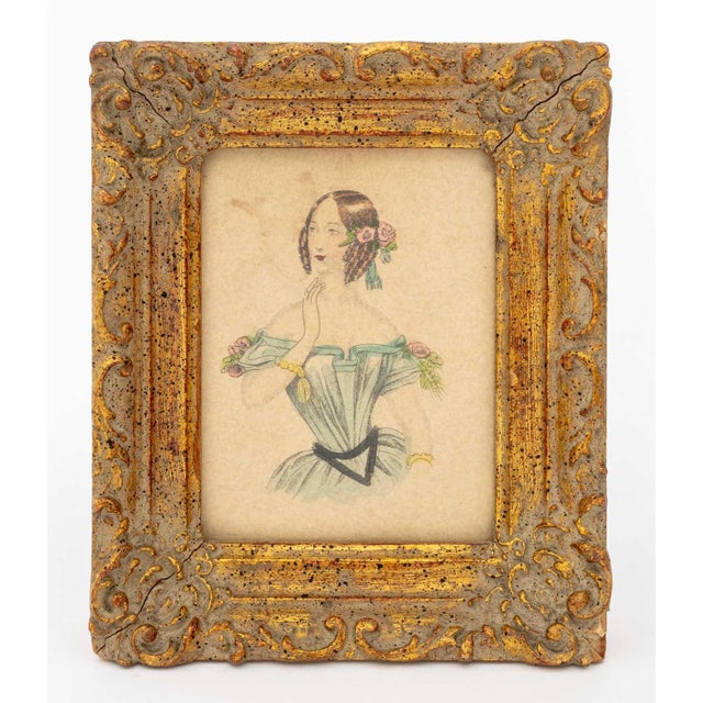 Miniature Fashion Lithograph Portraits, 19th C., 2 For Sale - Image 4 of 6