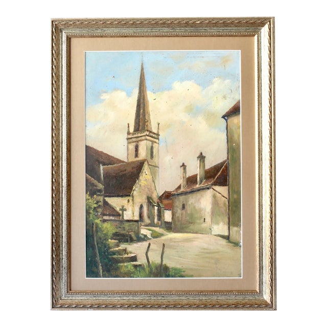 Midcentury French Village Church Scene For Sale
