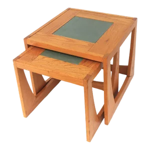 Oak Nesting End Tables With Slate Gray Ceramic Tile Top, Set