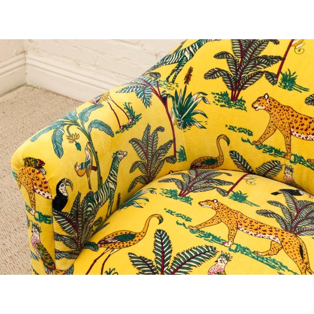 Vintage Postmodern Yellow Jungle Print Barrel Lounge Chair For Sale - Image 9 of 12