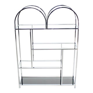 Vintage Mid Century Large and Wide Chrome and Glass Etagere For Sale