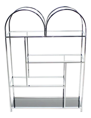 Vintage Mid Century Large and Wide Chrome and Glass Etagere