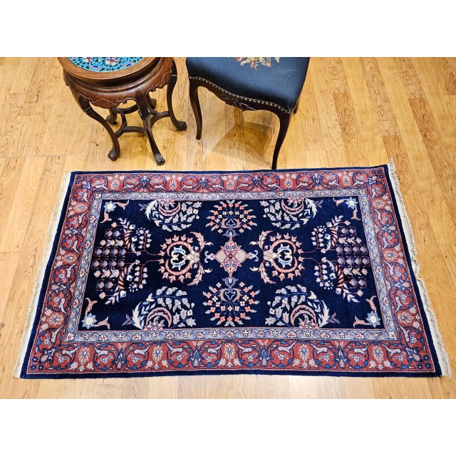 Vintage Persian Sarouk Area Rug, Hand-Knotted Wool, Allover Floral Pattern, Navy & Red, 3x5 For Sale - Image 11 of 11