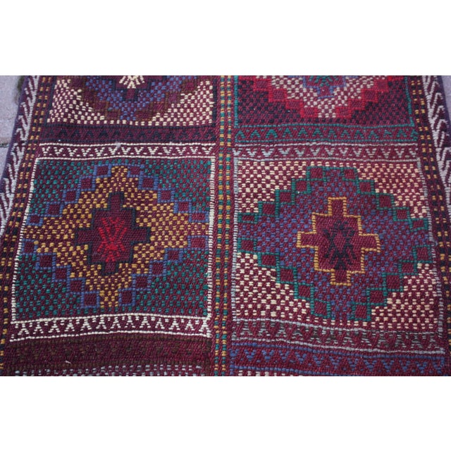 1970s Tribal Burgundy Geometric Oushak Cecim Rug For Sale - Image 10 of 13