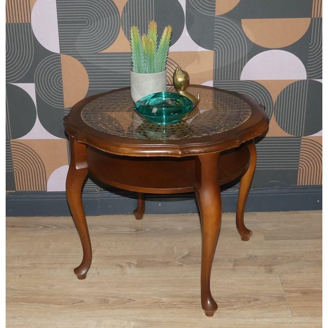 Chippendale Round Side Table with Shelf Wicker and Glass by Ilse Möbel, 1960s For Sale - Image 9 of 15