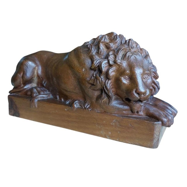 Antique Swiss Black Forest Carved Wood The Lion of Lucerne Memorial Monument to the Resolution of the Conflict of C.1792