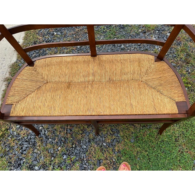 Vintage Walnut & Rush Seat Loveseat Bench For Sale - Image 4 of 8