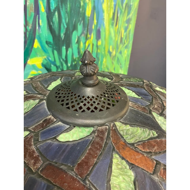 Wood Late 20th Century Tiffany-Style Stained Glass Lamp For Sale - Image 7 of 13
