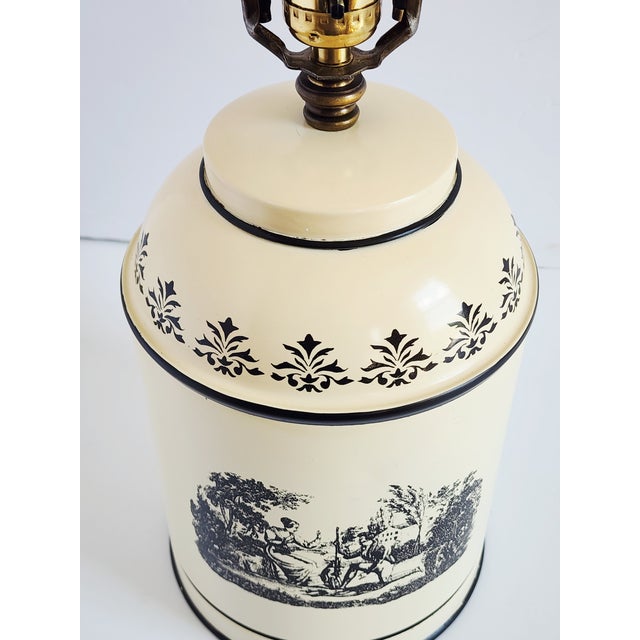 Metal Vintage Tole Painted French Style Tea Caddy Table Lamps-a Pair For Sale - Image 7 of 15