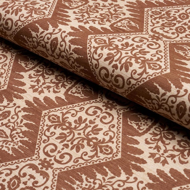 Schumacher SAMPLE - Schumacher Berkeley Hand Printed Silk Fabric In Chestnut For Sale - Image 4 of 6