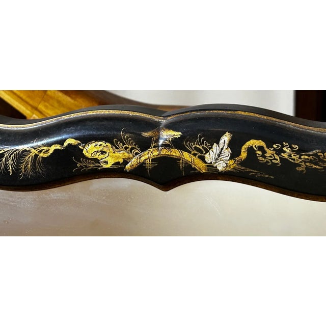 Glass Vintage Friedman Brothers Chinoiserie Black Lacquer & Gold Pagoda Motif Wall Mirror, Circa 1960s-1980s For Sale - Image 7 of 12