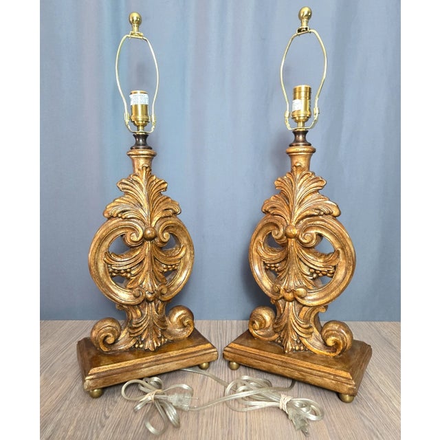 John Richard Table Lamps, Ornate W Berries & Brass Trim - a Pair For Sale - Image 6 of 13