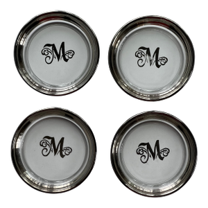 Vintage Glass Monogram M Coasters With Silver Details - 4pcs