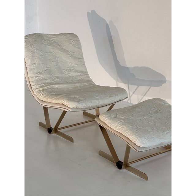 Set of Lounge Chair & Ottoman in Cream, 1980s For Sale - Image 9 of 14