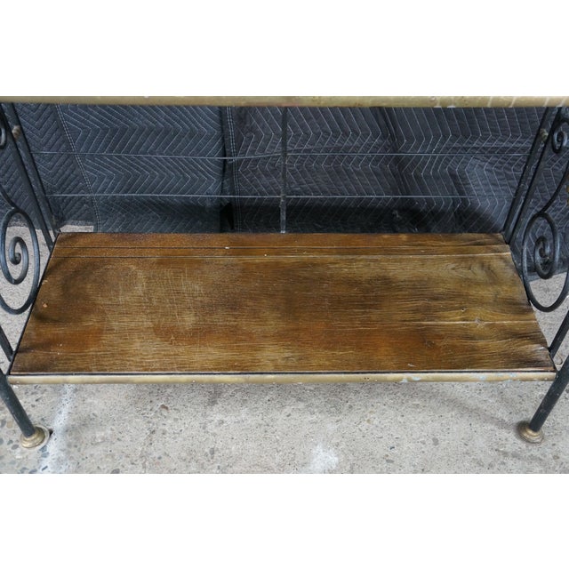 Wood Vintage French Scrolled Iron & Brass Bakers Rack Etagere Wall Shelf Bookcase 86" For Sale - Image 7 of 18