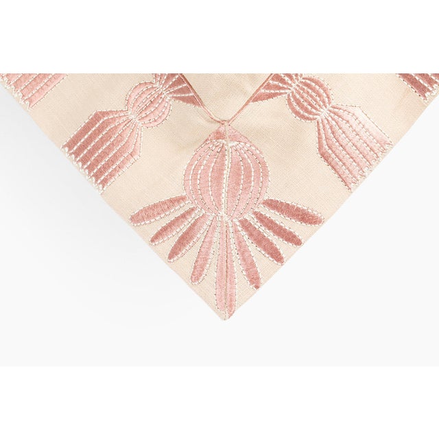 Tassel Embroidered Linen Pillow, Bisuqe and Petal Pink, 24 "x 24" For Sale In Charlotte - Image 6 of 14