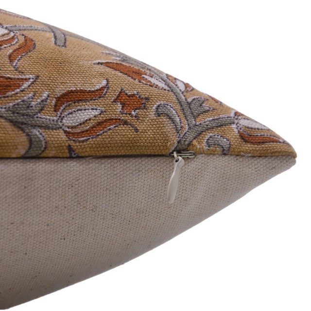 Art Deco Fabdivine Floral Block Print Pillow Cover 14x20 Inch Duck Canvas-Kamal Dutta For Sale - Image 3 of 4