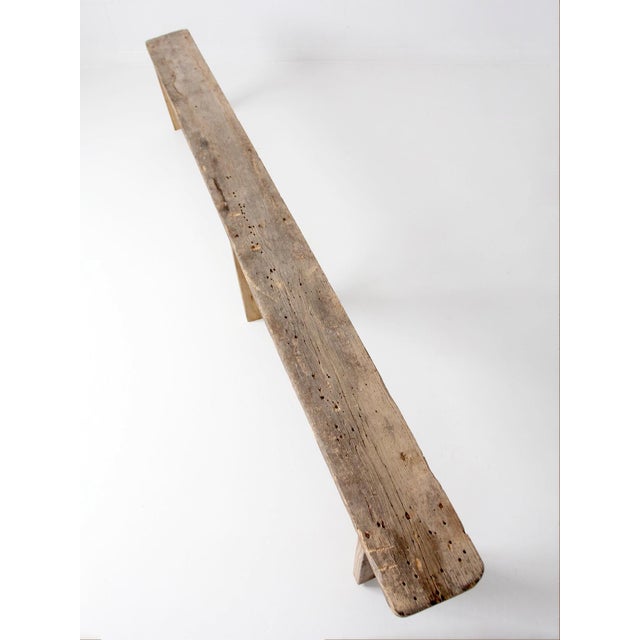 Antique Primitive 9-Foot Wood Bench For Sale - Image 4 of 18
