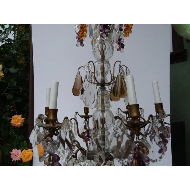 1920s Antique Six Light Chandelier With Glass Fruit and Crystals For Sale - Image 5 of 9