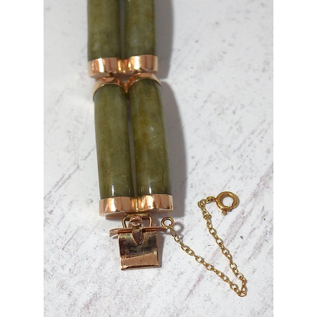Late 20th Century 14k Gold Green Jade Link Bracelet Good Fortune 7 1/8" Long For Sale - Image 10 of 18