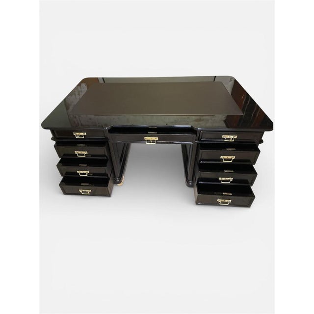 Original Art Nouveau desk, circa 1910 Wood type: Beech Color: Black stained, shellac polished Dimensions: Height: 79 cm...